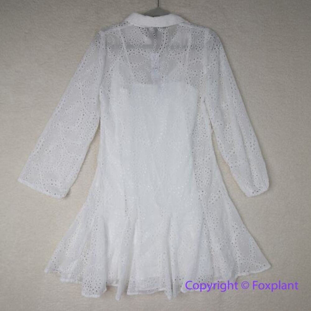 New! White House Black Market Long Sleeve Eyelet Shirt Dress mini ecru, size 6 - Picture 10 of 13